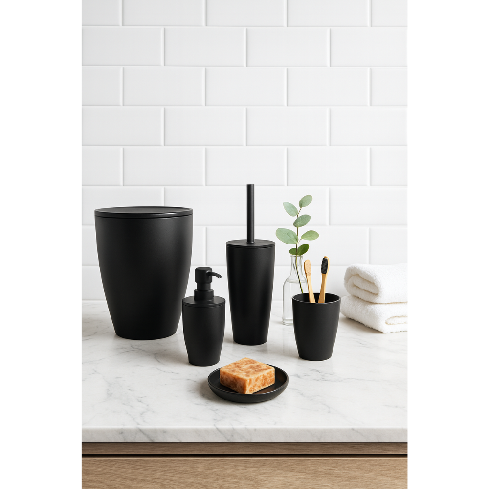 Bathroom accessories set 5 pieces – durable plastic, 7.5 Liter bin