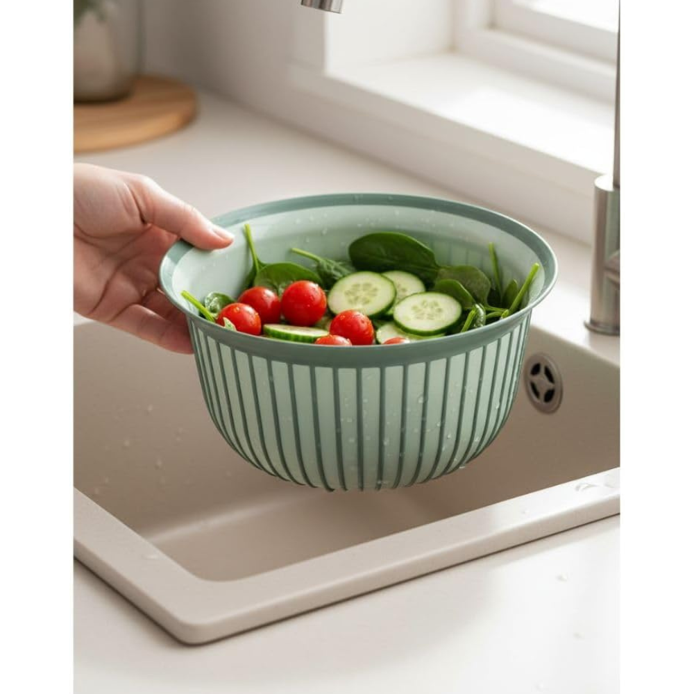Ribbed Plastic Mixing Bowl with Non-Slip Grip