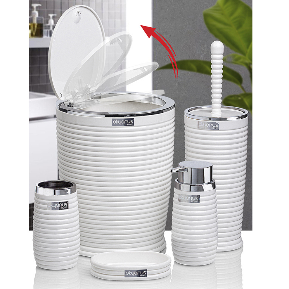Okyanus 5-Piece Bathroom Set – Ribbed Design with Chrome Frame