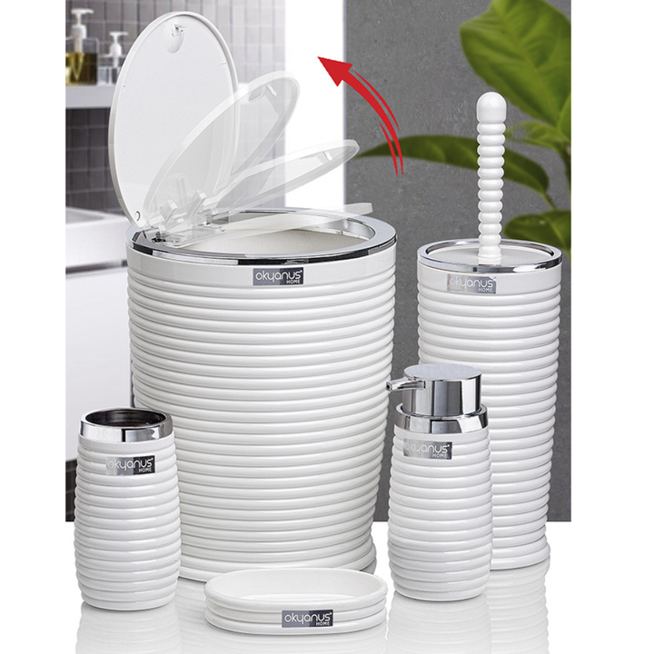 Okyanus 5-Piece Bathroom Set – Ribbed Design with Chrome Frame