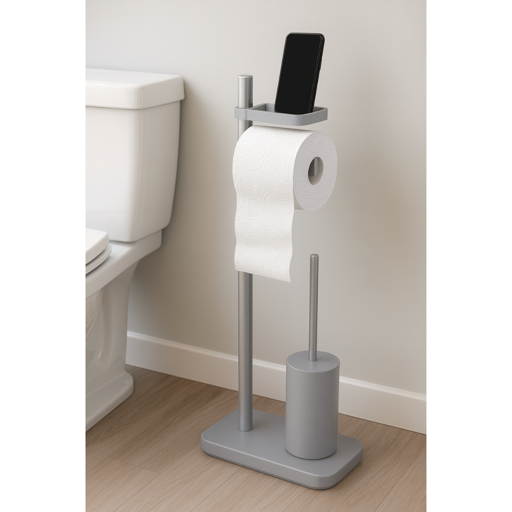 Standing Toilet Paper Holder with Brush & Shelf –75 cm | Primanova