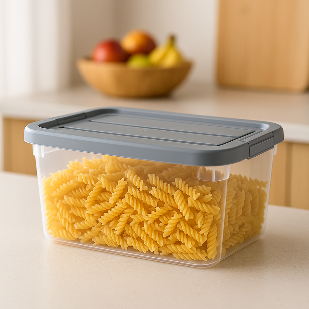 صندوق تخزين بلاستيكي شفاف ملكي - حاوية طعام محكمة الإغلاق بغطاء مشبك - (رمادي)