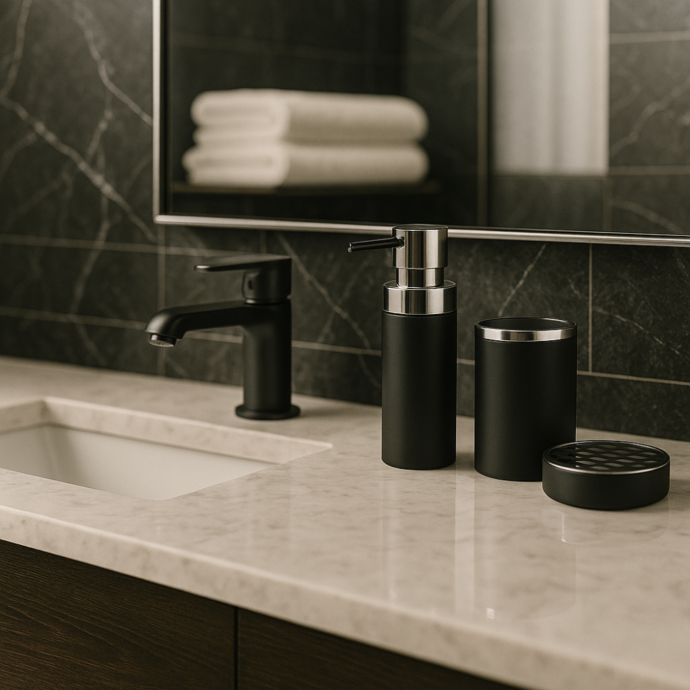 Bathroom Accessories Set 3-Piece Acrylic – Silver Ring Design