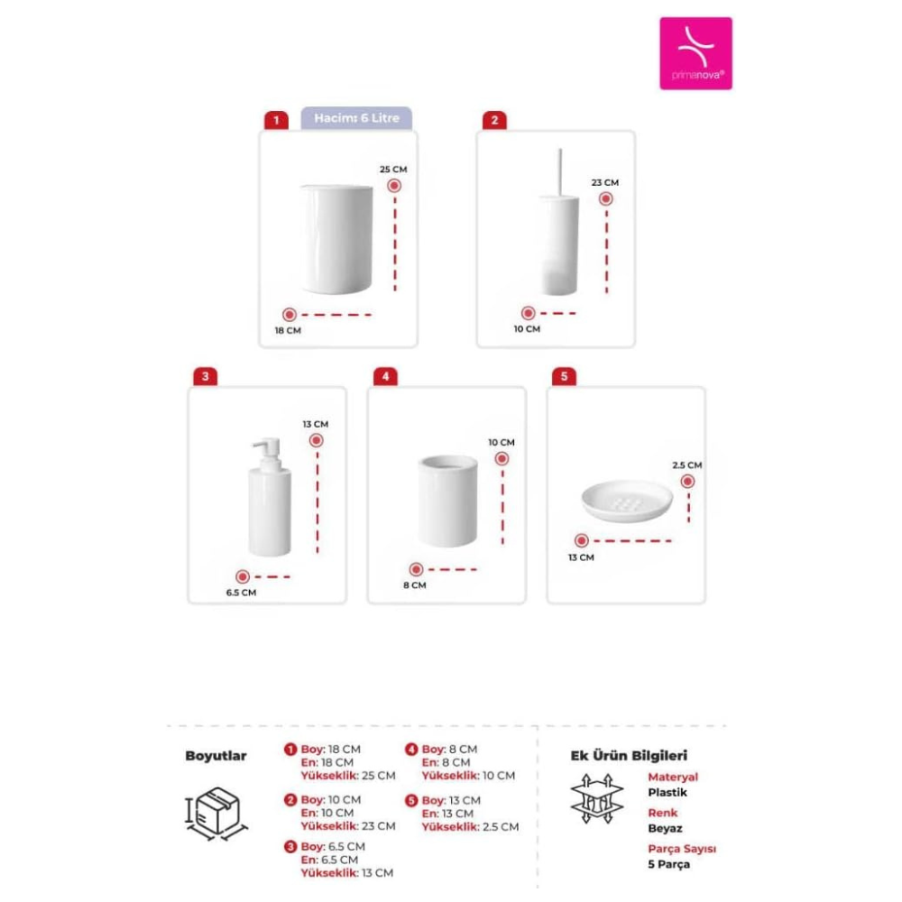 مجموعة إكسسوارات الحمام البلاستيكية فلوريس، 5 قطع
