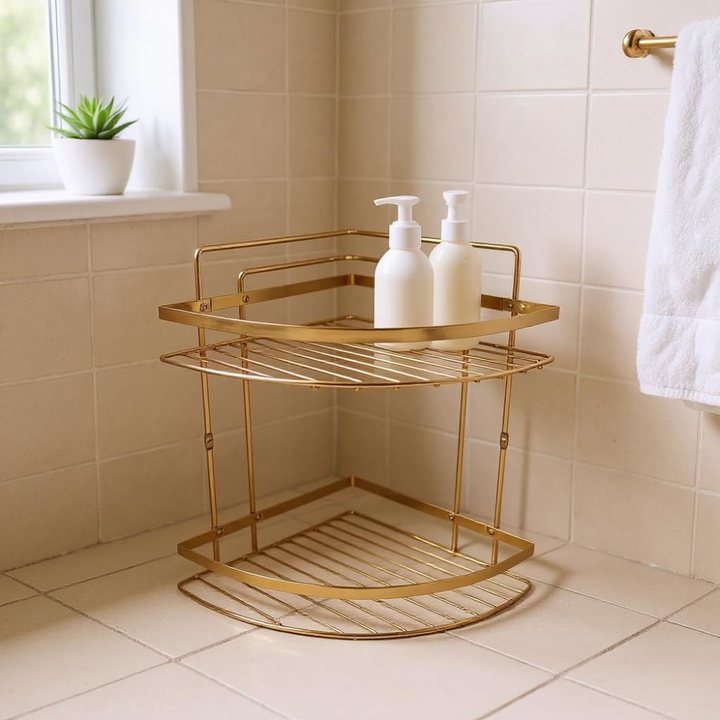 رف حمام زاوية من الفولاذ المقاوم للصدأ، ذهبي مقاوم للصدأ