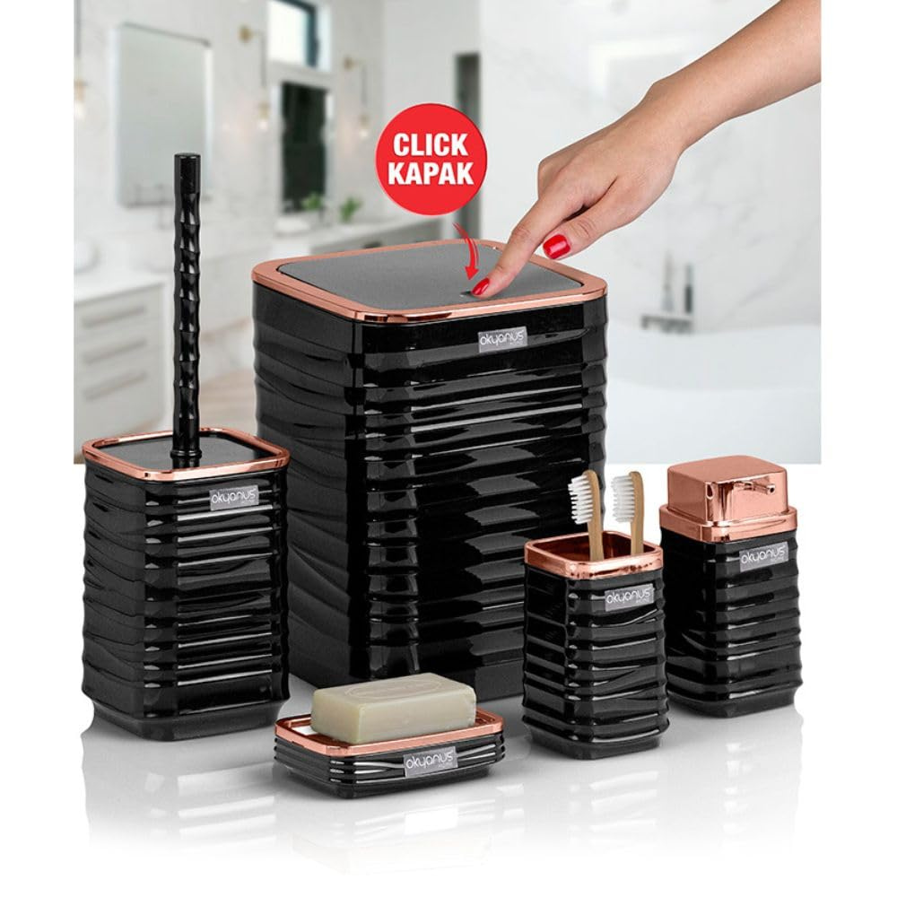 Okyanus 5-Piece Bathroom Accessories Set – Rose-Gold Accents, Easy-Clean