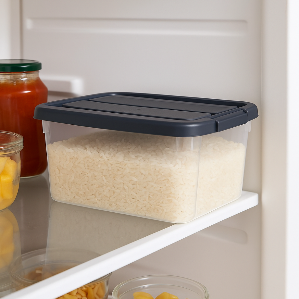 صندوق تخزين ملكي بلاستيكي شفاف - وعاء طعام محكم الإغلاق بغطاء مشبك - (رمادي غامق)