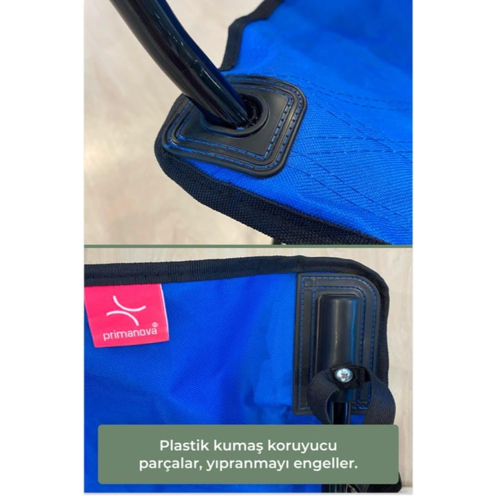 Camping Folding Chair with Armrests & Cup Holder – Metal Frame, 120 kg Capacity, 45×45×87 cm | Primanova