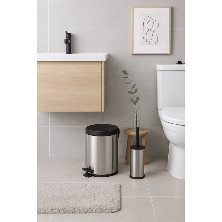 Bathroom Pedal Bin & Toilet Brush Set – Soft-Close Lid, Removable Inner Bucket