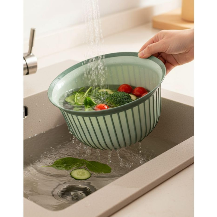 Ribbed Plastic Mixing Bowl with Non-Slip Grip