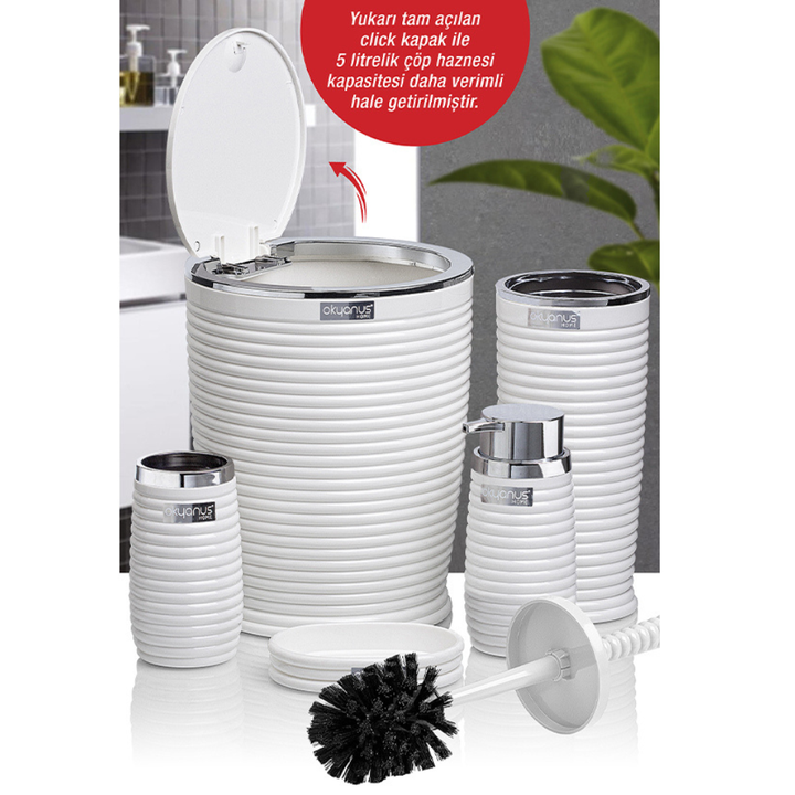 Okyanus 5-Piece Bathroom Set – Ribbed Design with Chrome Frame