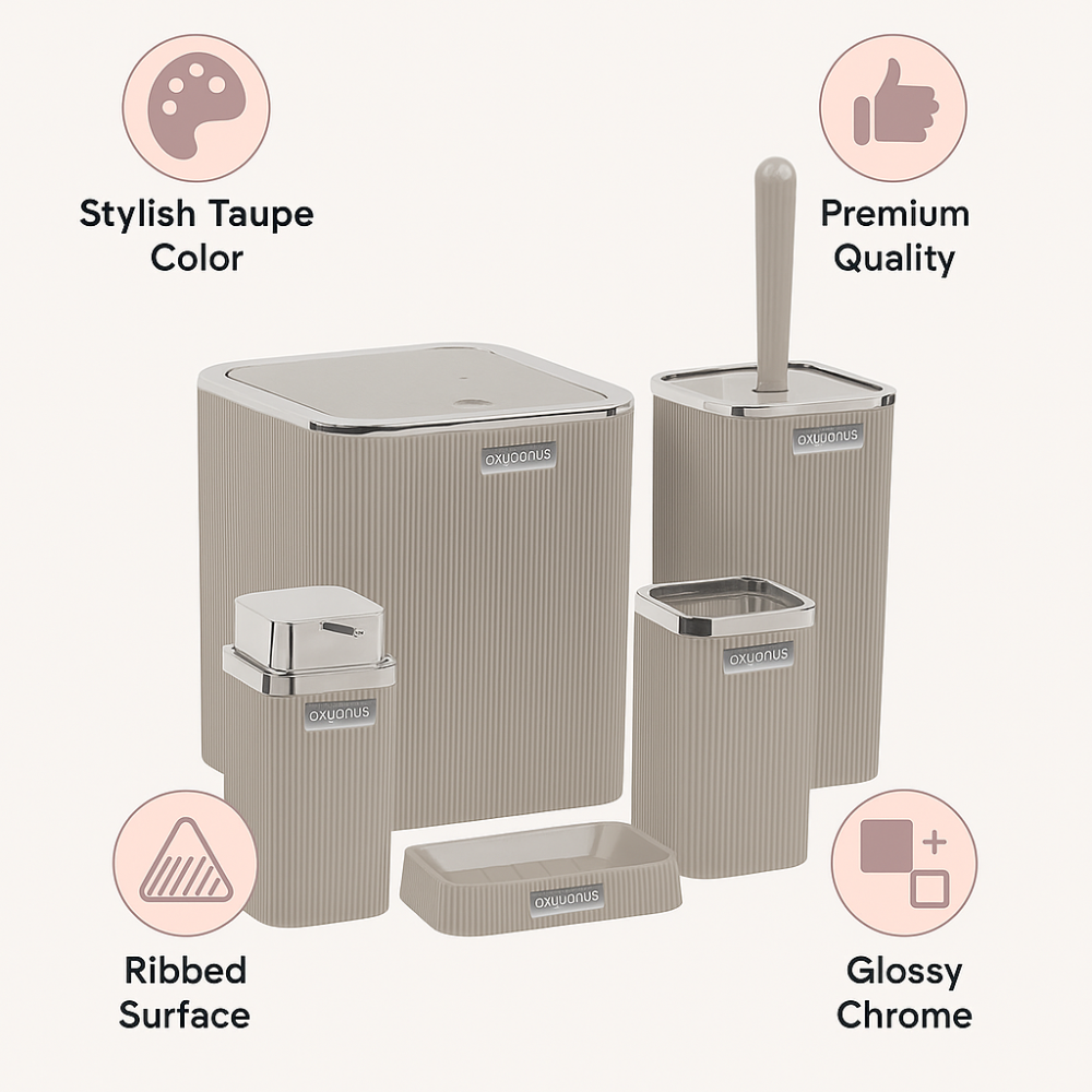 Bath Accessory Set – 5-Piece Bathroom Organizer Kit  (Siver frame)