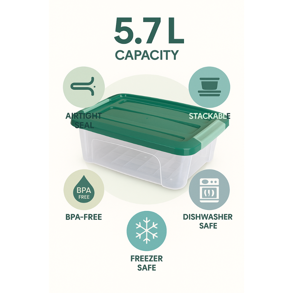 صندوق تخزين ملكي بلاستيكي شفاف - حاوية طعام محكمة الإغلاق بغطاء مشبك - (أخضر)