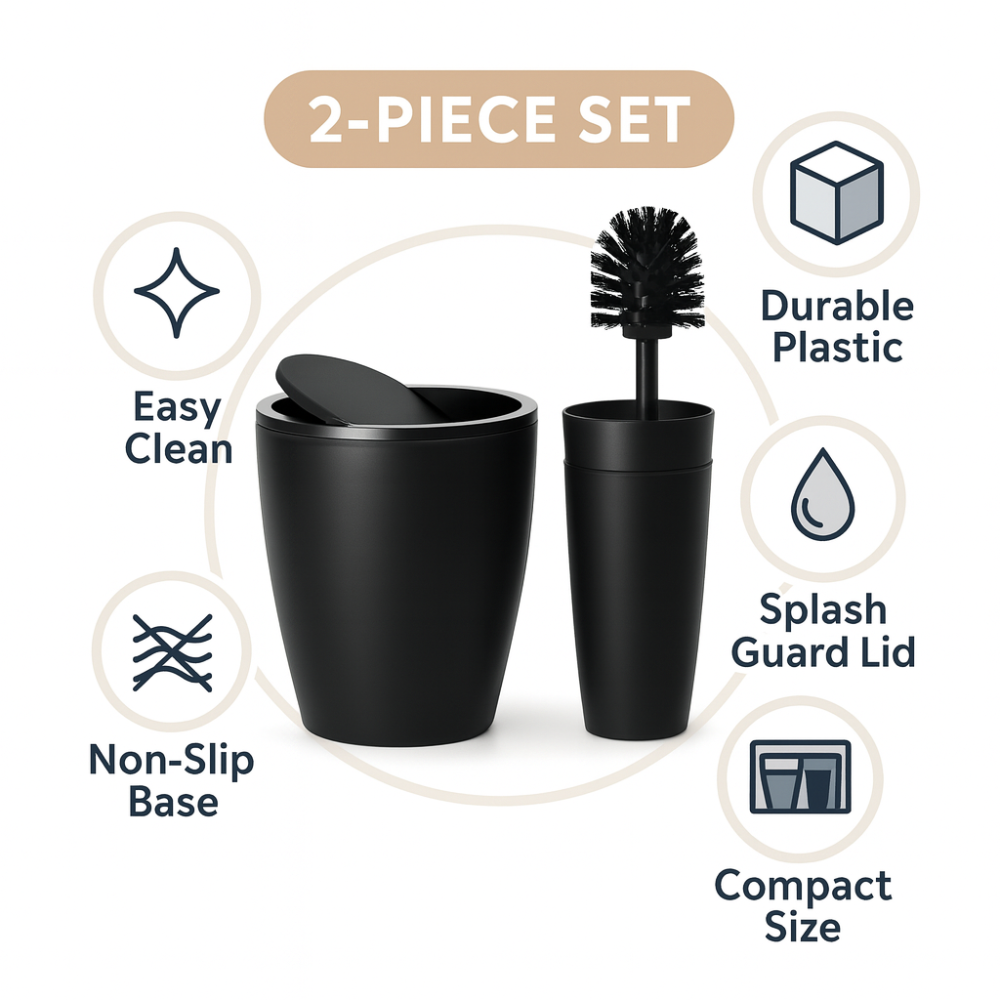 Primanova Pure Bathroom Set 2-Piece – 7.5 liter Bin + Toilet Brush
