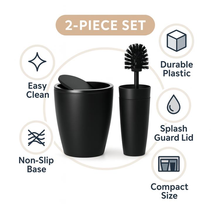 Primanova Pure Bathroom Set 2-Piece – 7.5 liter Bin + Toilet Brush