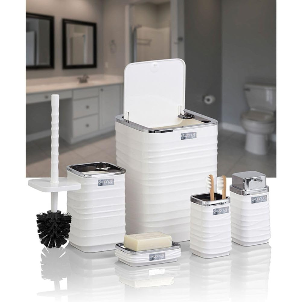 Bathroom Accessories Set 5-Piece – Chrome-Lid Luna Square