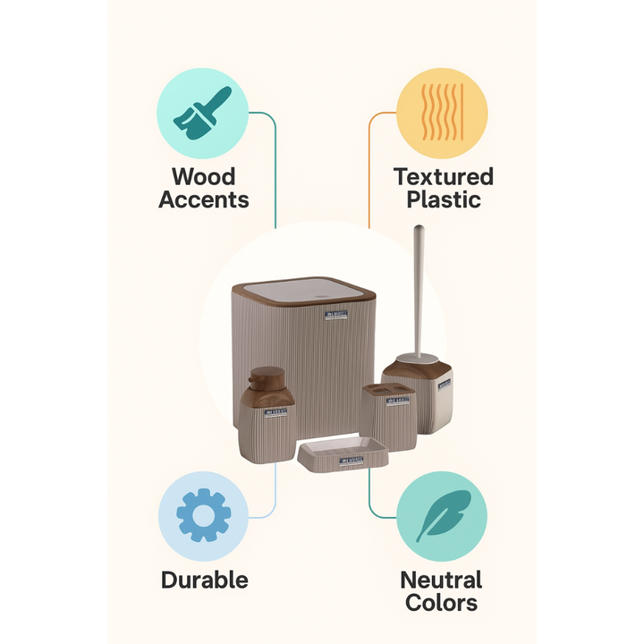 Okayanus Diva Acrylic 5-Piece Bathroom Set – Wooden Frame