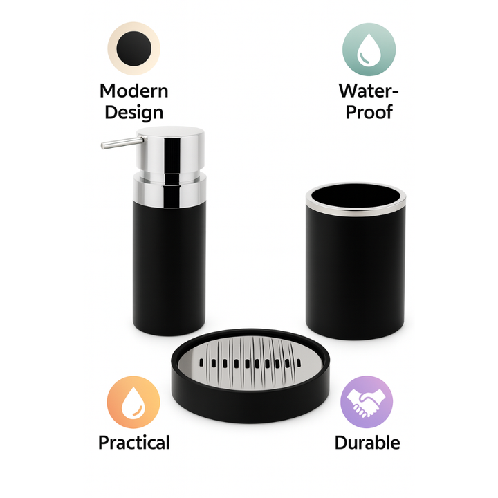 Bathroom Accessories Set 3-Piece Acrylic – Silver Ring Design