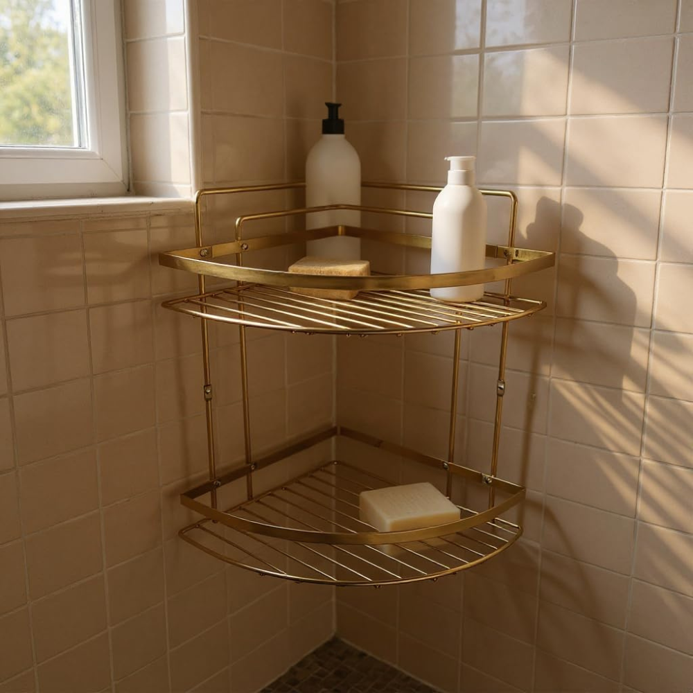 رف حمام زاوية من الفولاذ المقاوم للصدأ، ذهبي مقاوم للصدأ