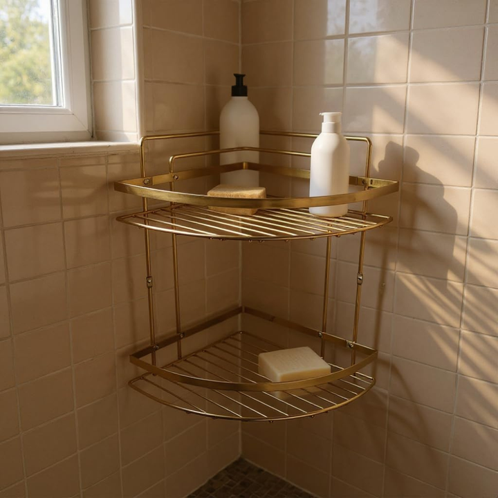 رف حمام زاوية من الفولاذ المقاوم للصدأ، ذهبي مقاوم للصدأ