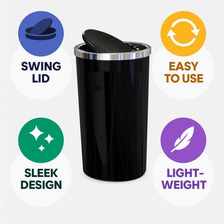 35 Liter Swing-Lid Trash Can with Chrome Rim –  30×56 cm | Primanova