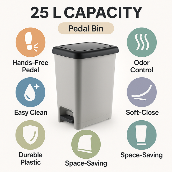 سلة مهملات دنيا البلاستيكية النحيفة ذات الدواسة المستطيلة - (رمادي)