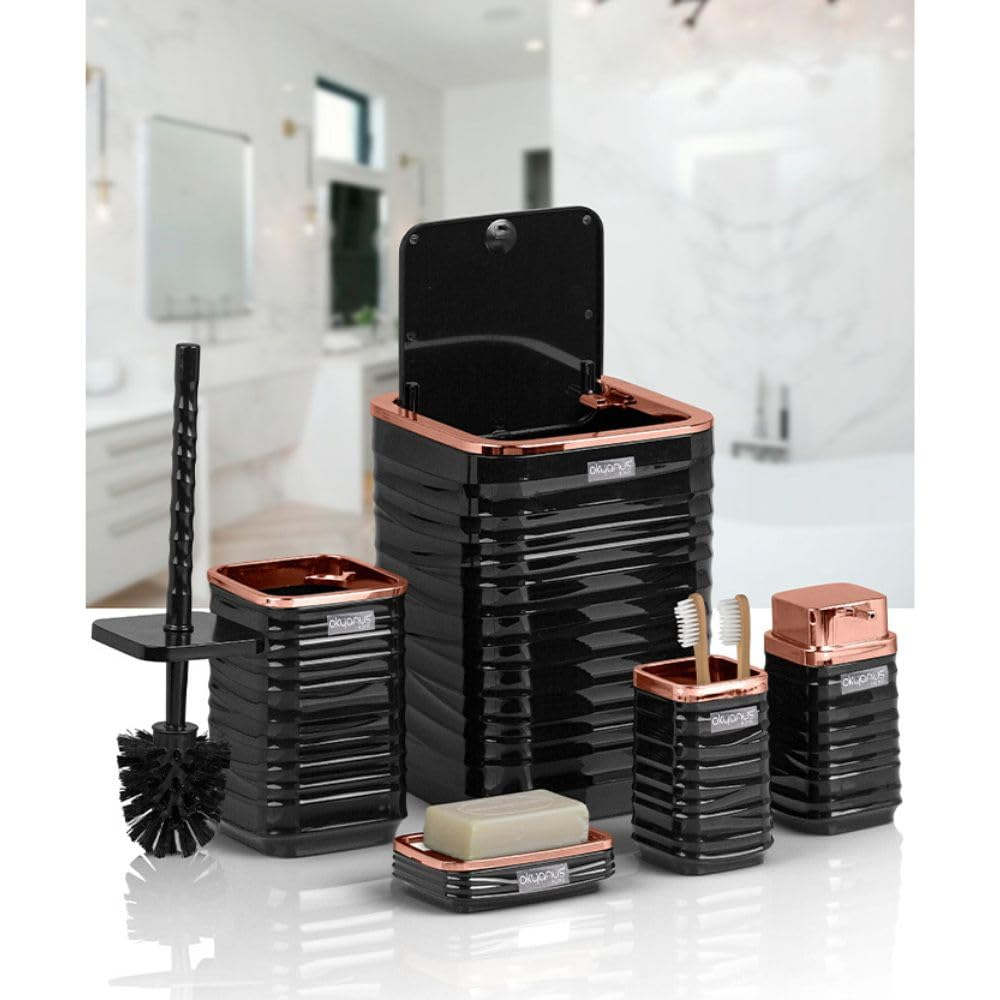 Okyanus 5-Piece Bathroom Accessories Set – Rose-Gold Accents, Easy-Clean