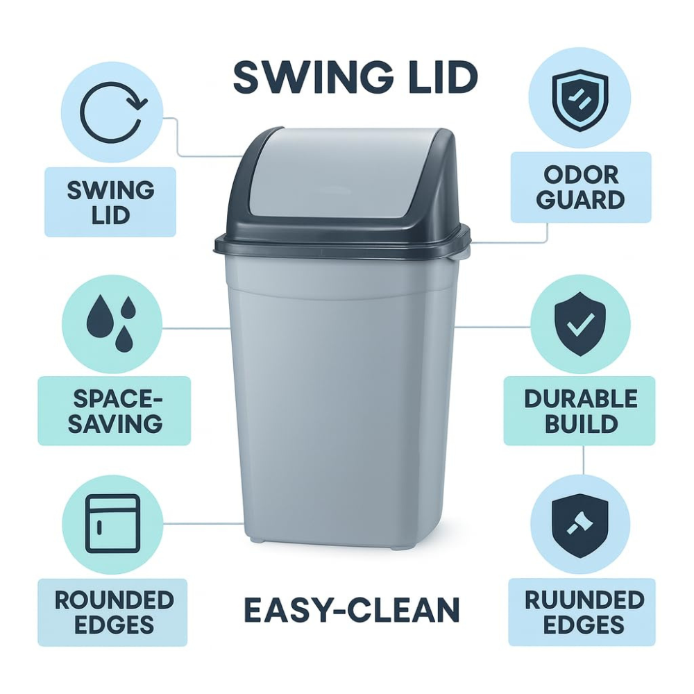 Swing Lid Trash Can, Self-Closing Odor Control – 50 Liter
