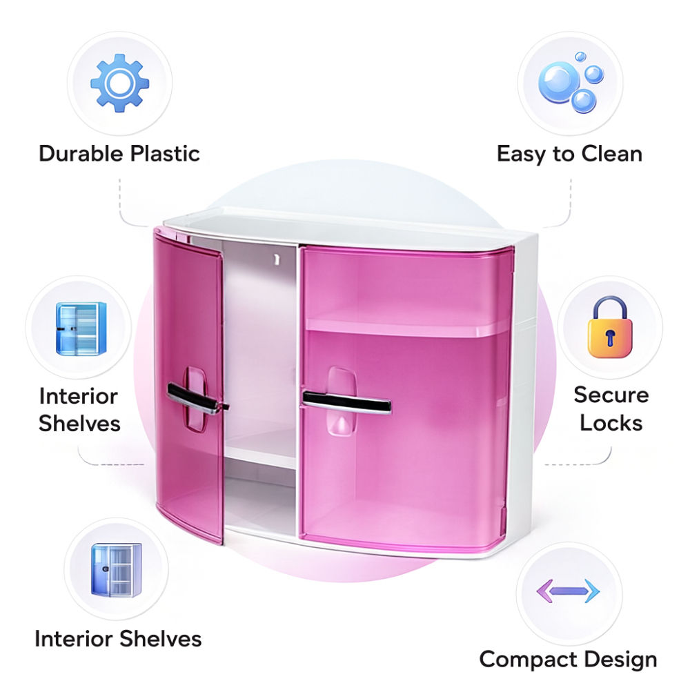 Primanova Plastic Wall Cabinet with 2 Doors & Shelves – 17 D × 38 W × 32 H cm