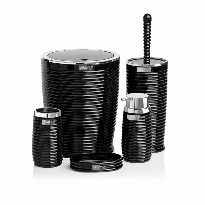 Okyanus 5-Piece Bathroom Set – Ribbed Design with Chrome Frame