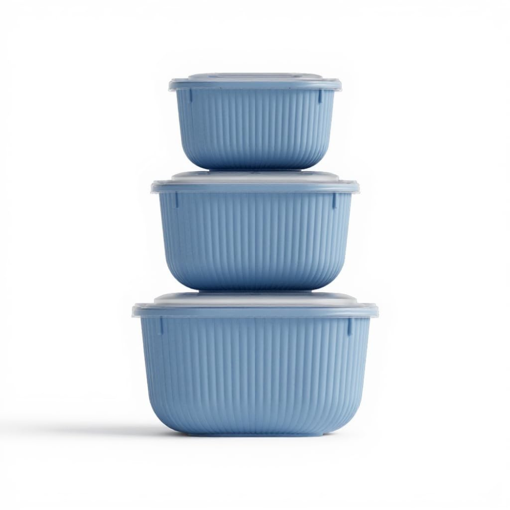 Square Food Storage Container Set – Airtight, 3pc 600/1100/1800 milliliter