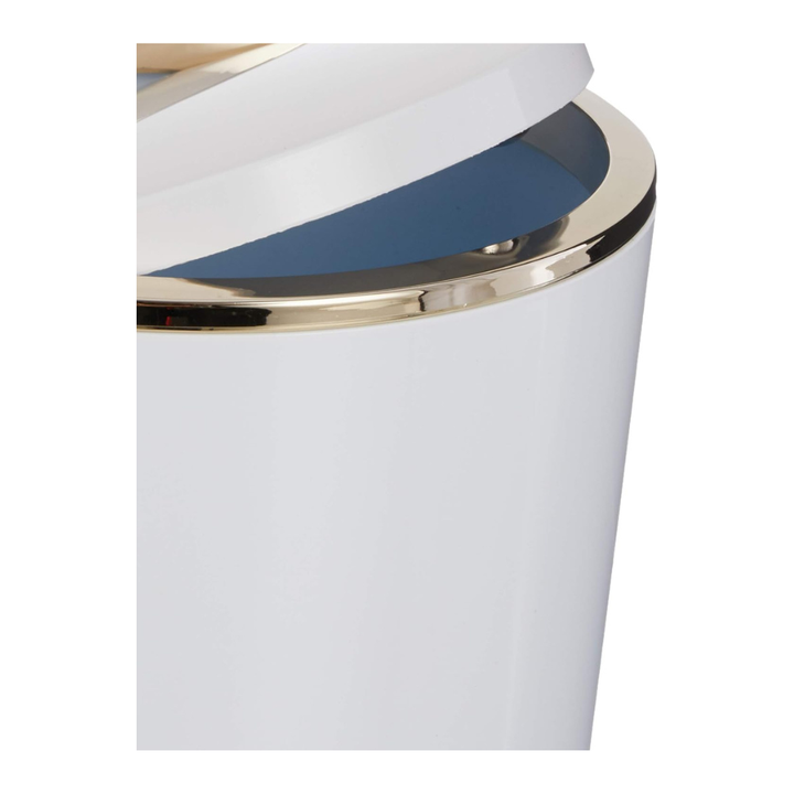 Acrylic Swing-Lid Trash Can – Gold Ring Rim Design, 6 Liter