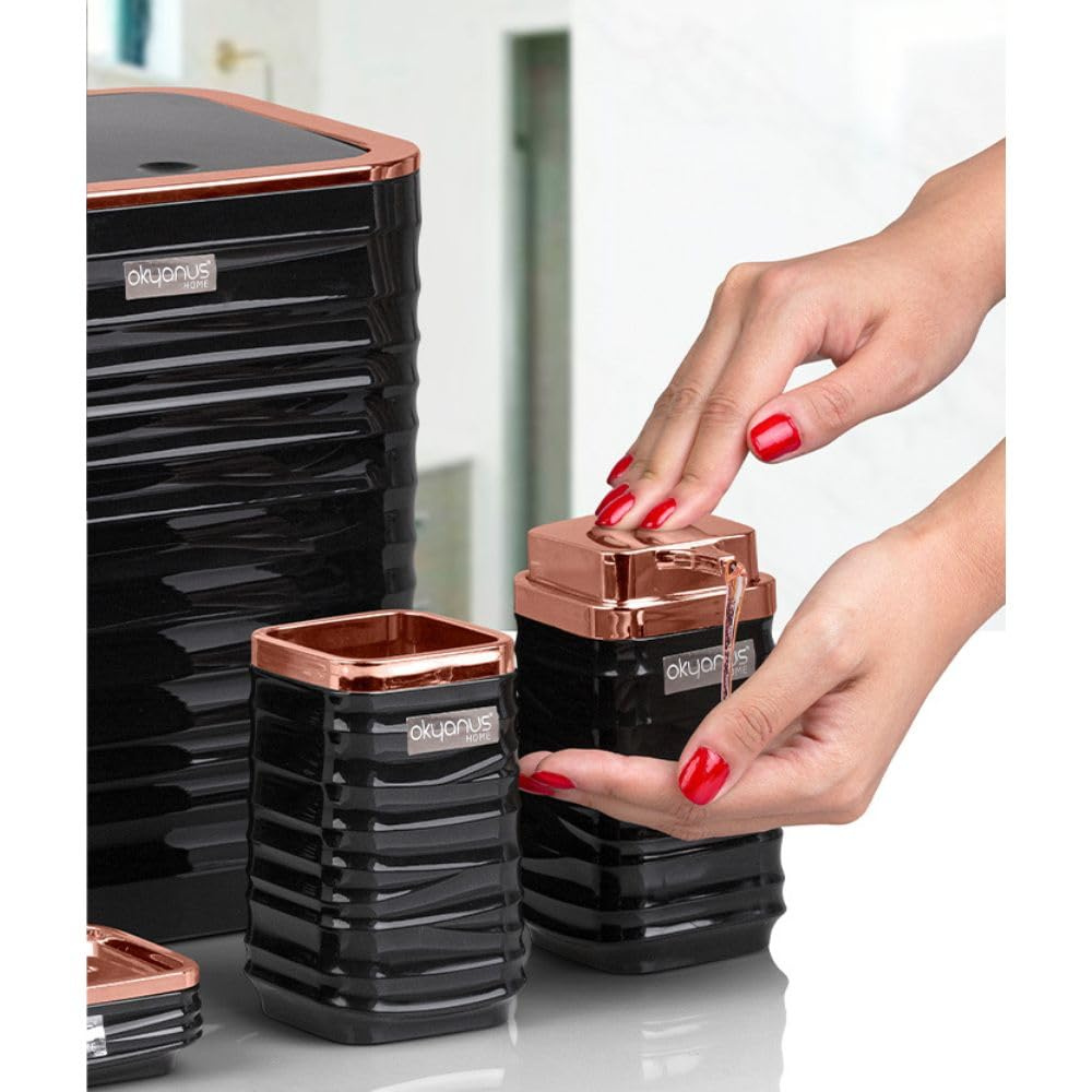 Okyanus 5-Piece Bathroom Accessories Set – Rose-Gold Accents, Easy-Clean