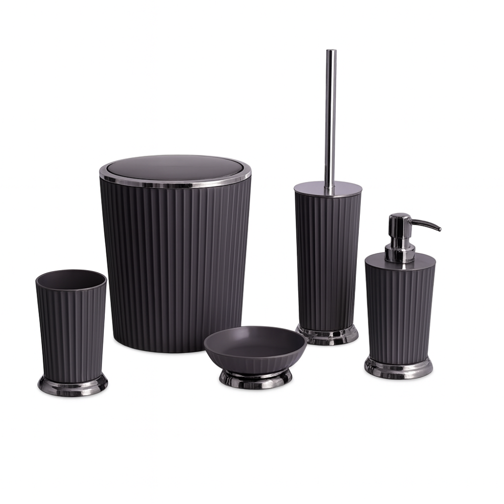 Ribbed Bathroom Accessories Set – Chrome Accents, 5-Piece