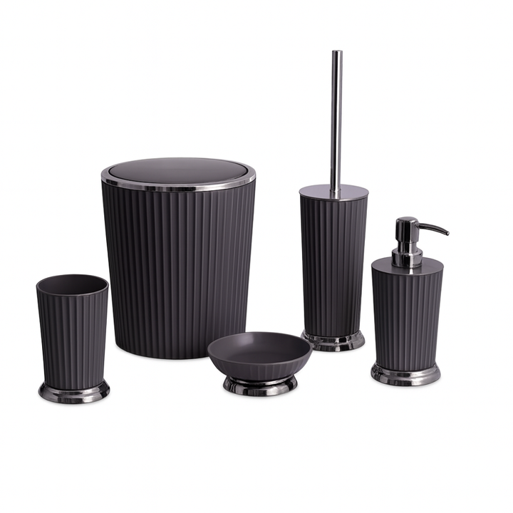 Ribbed Bathroom Accessories Set – Chrome Accents, 5-Piece