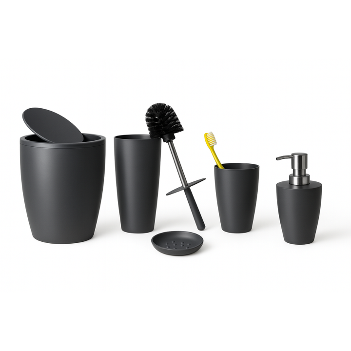 Bathroom accessories set 5 pieces – durable plastic, 7.5 Liter bin