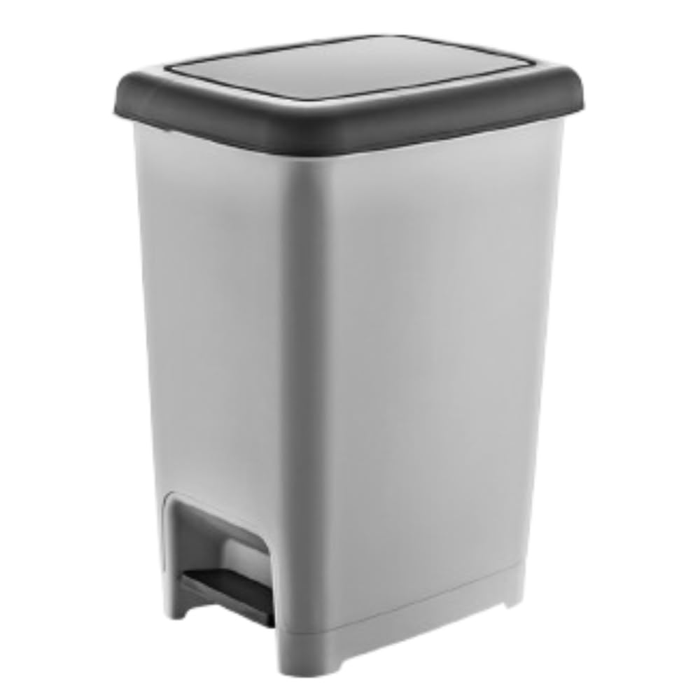 سلة مهملات دنيا البلاستيكية النحيفة ذات الدواسة المستطيلة - (رمادي)