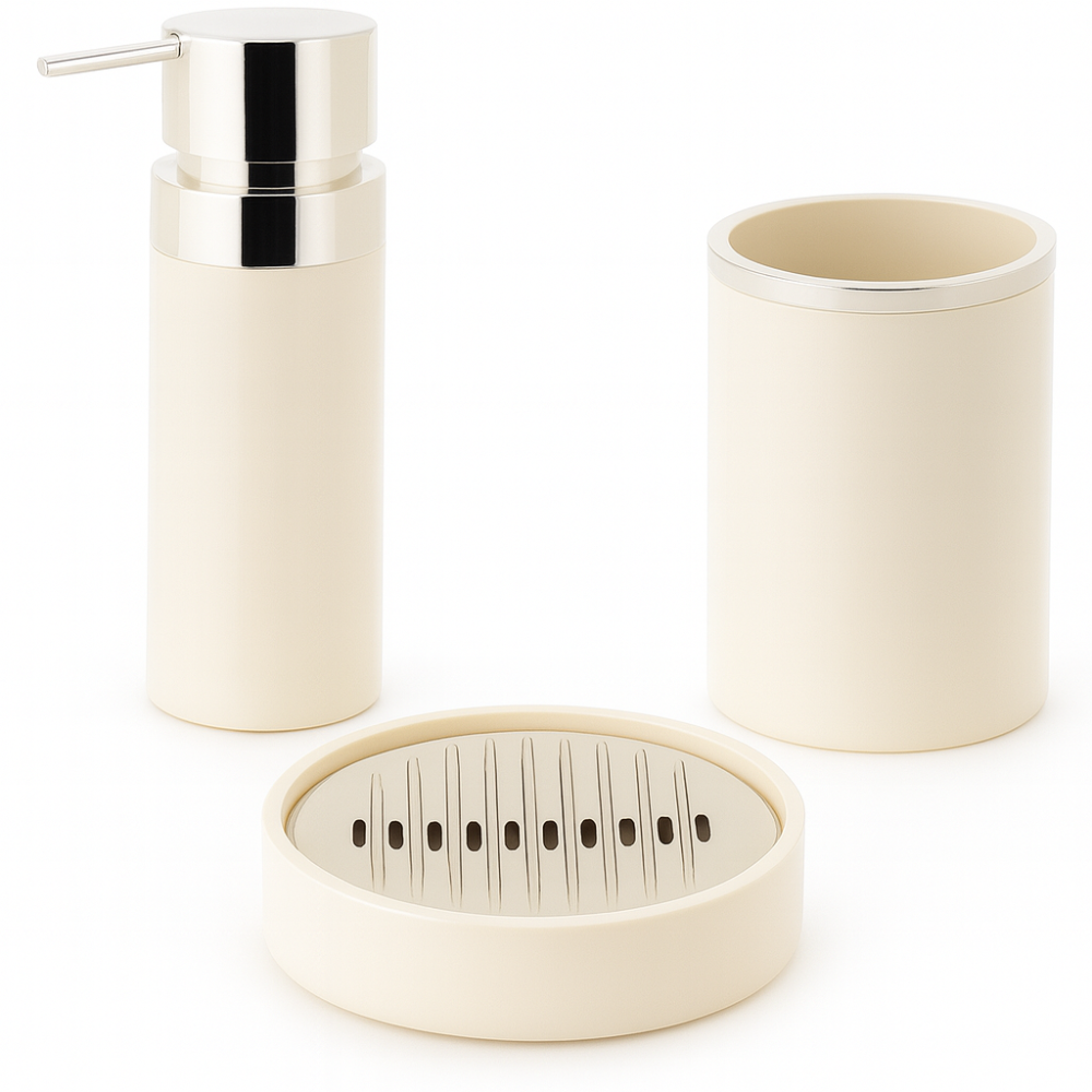 Bathroom Accessories Set 3-Piece Acrylic – Silver Ring Design