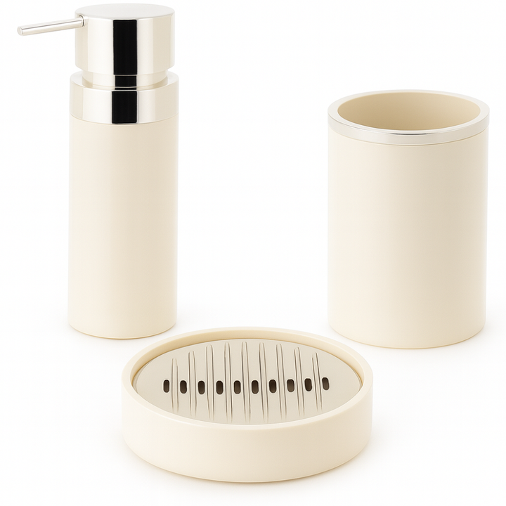 Bathroom Accessories Set 3-Piece Acrylic – Silver Ring Design