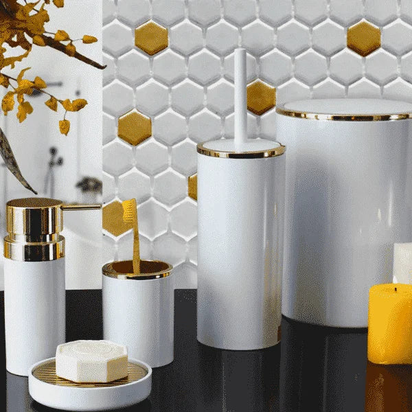 Acrylic Bathroom Set 5 Pieces with Gold Frame