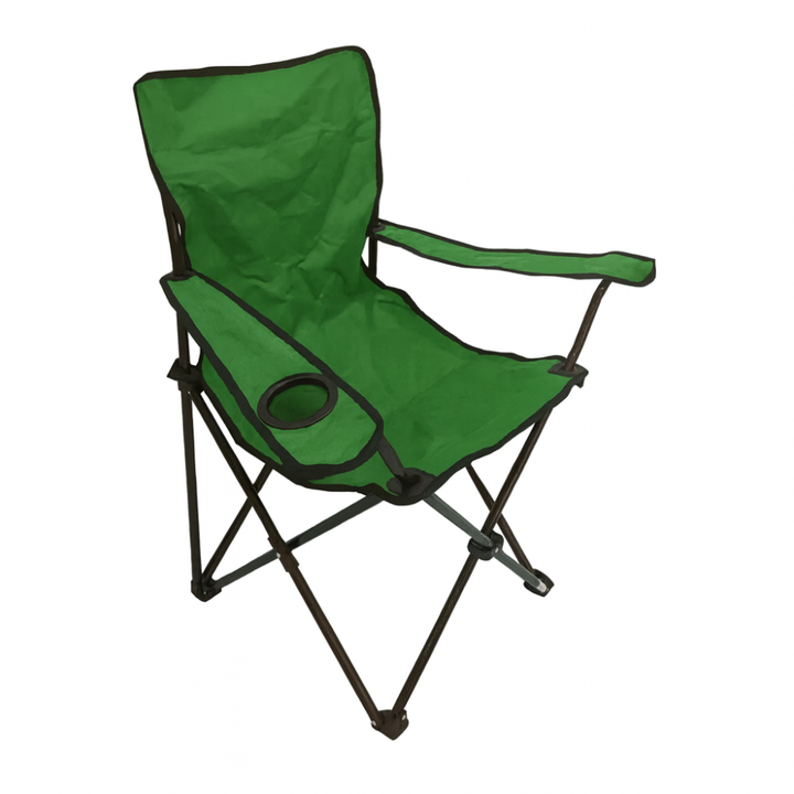 Camping Folding Chair with Armrests & Cup Holder – Metal Frame, 120 kg Capacity, 45×45×87 cm | Primanova