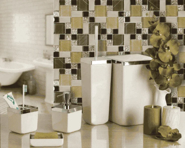 Acrylic Bathroom Set 5 Pieces with Silver Frame