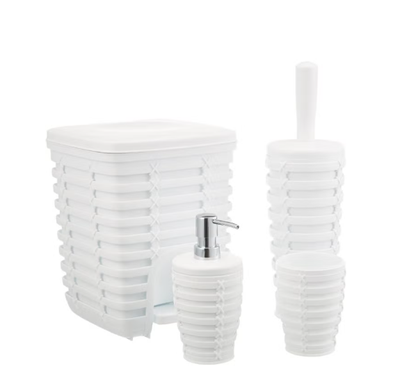 Rattan-Style 5-Piece Bathroom Accessory Set with 5 Liter Pedal Bin | Primanova