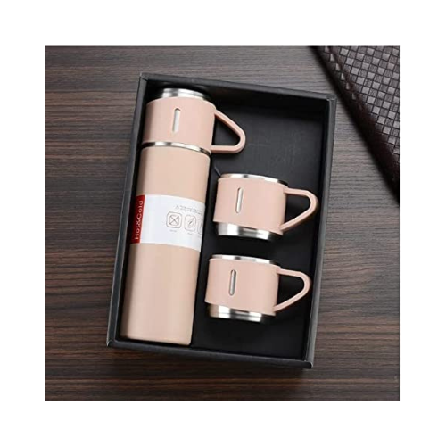 A set of one and two mugs made of stainless steel with a silicone handle