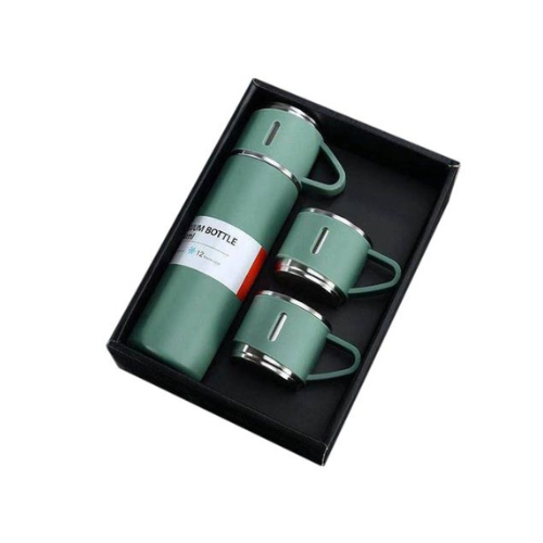 A set of one and two mugs made of stainless steel with a silicone handle
