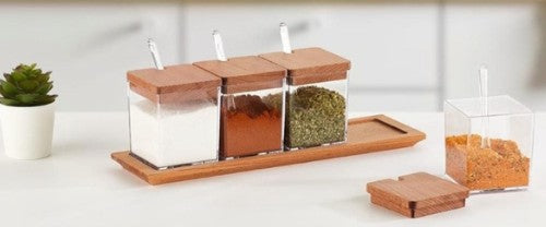 Square Spice Jars with spoon -300 ml