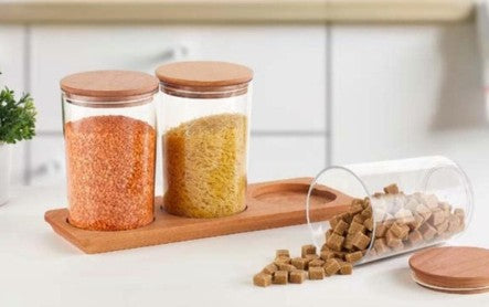 Acrylic Spice Jar Set with Wooden Tray
