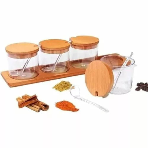 Round Spice Jars Set with Bamboo Lids