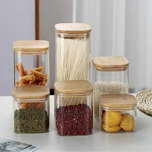 3 PCS Glass Jars With Bamboo Lids