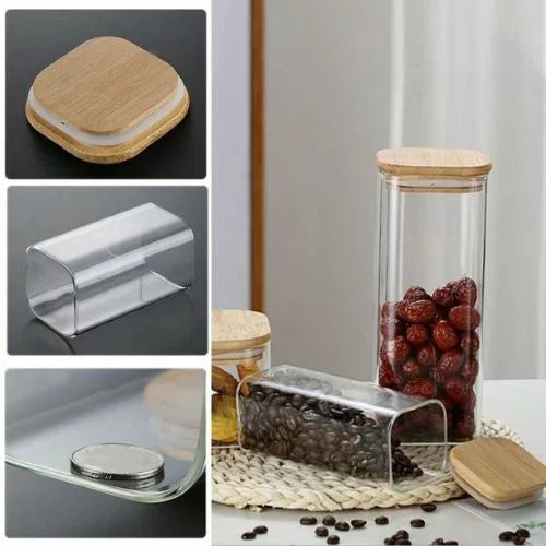 3 PCS Glass Jars With Bamboo Lids